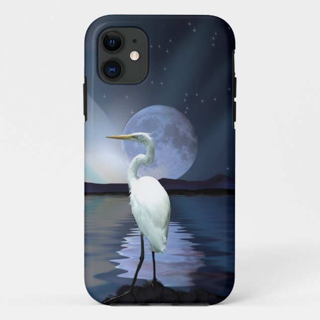 Coques Case-Mate iPhone Egret blanc & Lune Imaginaire Faune Art Phone Case (Dos)