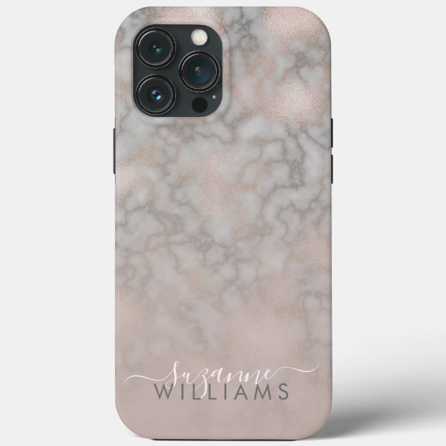 Coques Case-Mate iPhone Élégance en marbre gris et Rose (Verso)