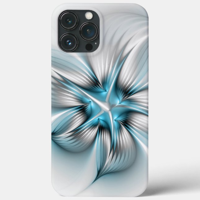 Coques Case-Mate iPhone Élégance florale Art moderne Abstrait bleu fractal (Verso)