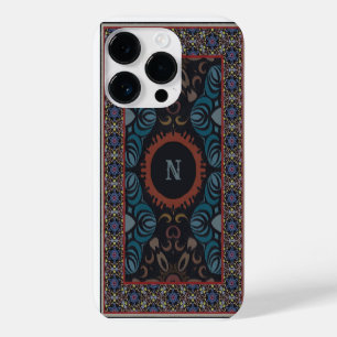 Coque Pour iPhone 14 Pro Élégance intemporelle Tissu traditionnel Monogramm