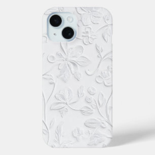 Coque Pour iPhone 15 Élégance pure Blanc Embossé Boîtier de téléphone f