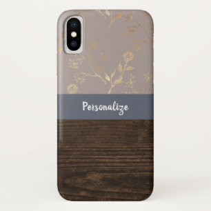 Case-Mate iPhone Case Élégance rustique Bois foncé et or Floral et nom