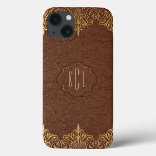 Etui iPhone 13 Élégant Accents Brown en cuir Vintage