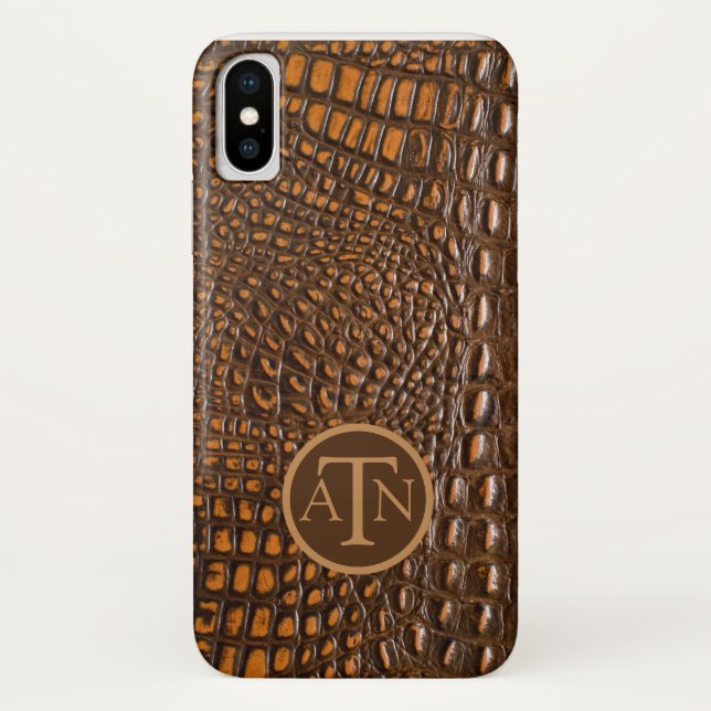 Coques Case-Mate iPhone Élégant Alligator Monogramme de peau (Dos)