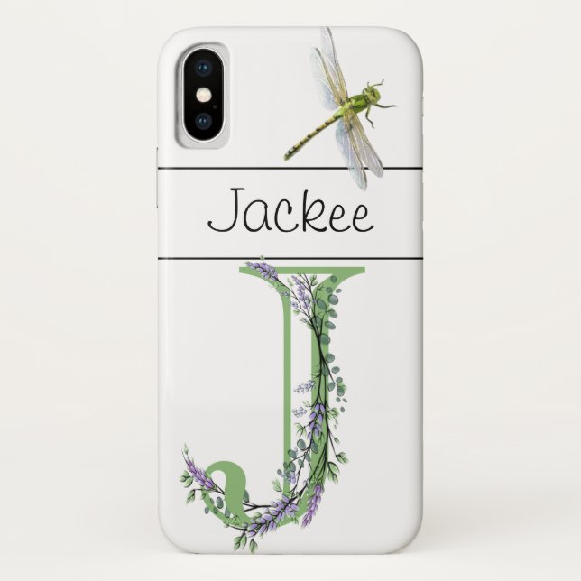 Coques Case-Mate iPhone Elégant alphabet J Lavender Eucalyptus Dragonfly (Dos)