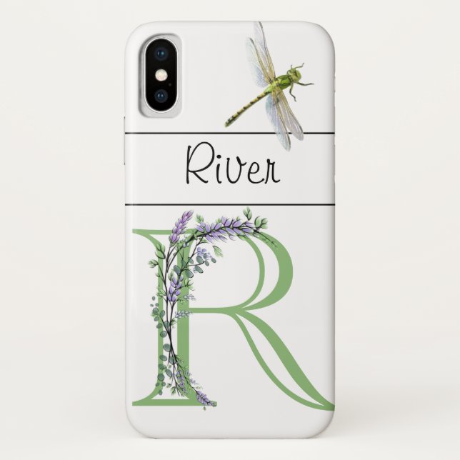 Coques Case-Mate iPhone Elégant alphabet R Lavender Eucalyptus Dragonfly (Dos)