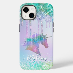 Coque Pour iPhone 14 Elégant aqua Unicorn Parties scintillant Drives mo