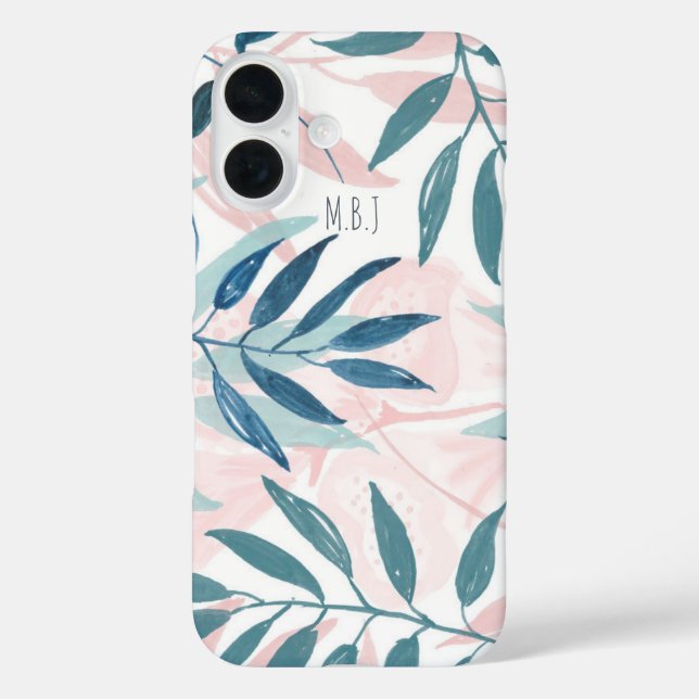 Coques Case-Mate iPhone Élégant aquarelle Pastel Feuille Monogramme (Verso)