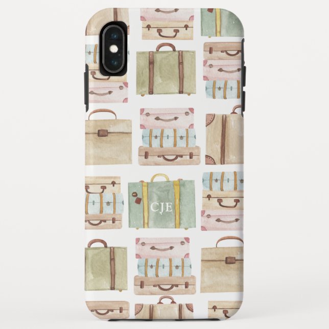 Coques Case-Mate iPhone Élégant Aquarelle valise bagages Monogramme (Dos)