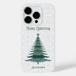 Coque Pour iPhone 14 Pro Elégant arbre de Noël blanc vert personnalisé