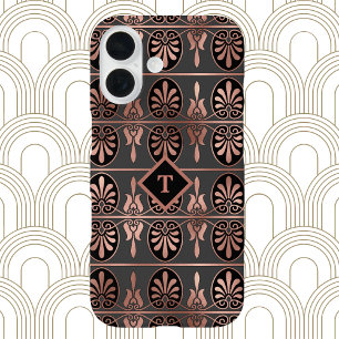Coques iPhone 16 Elégant Art Déco en Coppery Rose or et noir