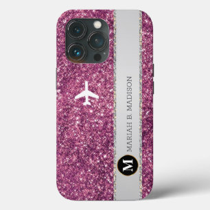 Case-Mate iPhone Case Élégant avion Pink Silver Parties scintillant mono