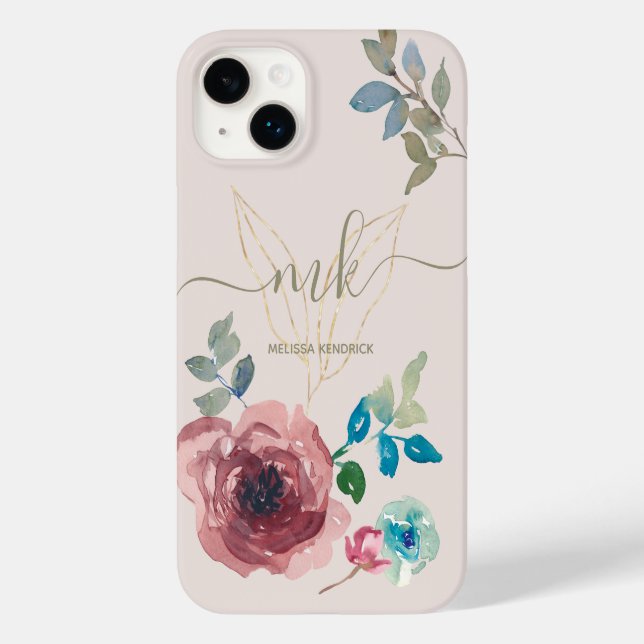 Coques Case-Mate iPhone Élégant Beige clair Botanique Roses Nom (Verso)