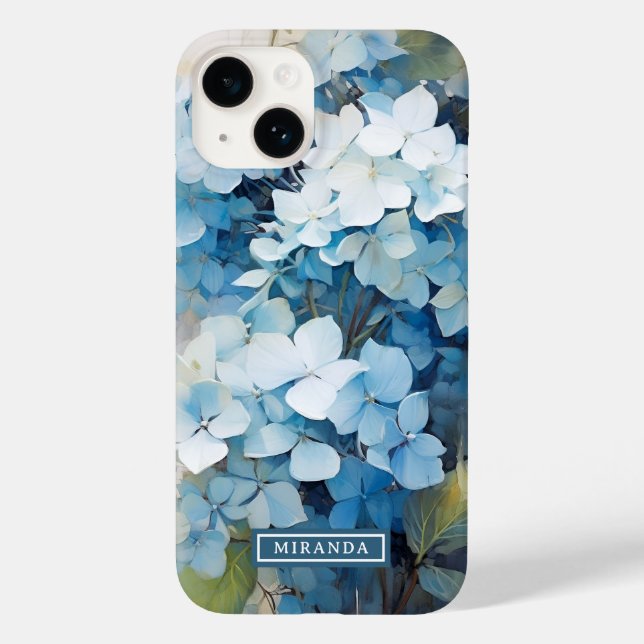Coques Case-Mate iPhone Élégant bleu aquarelle Hydrangea Nom Modèle (Verso)