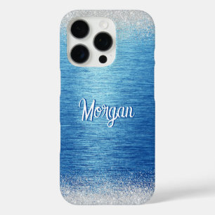 Coques iPhone 16 Pro Elégant Bleu Argent Moderne Personnalisé