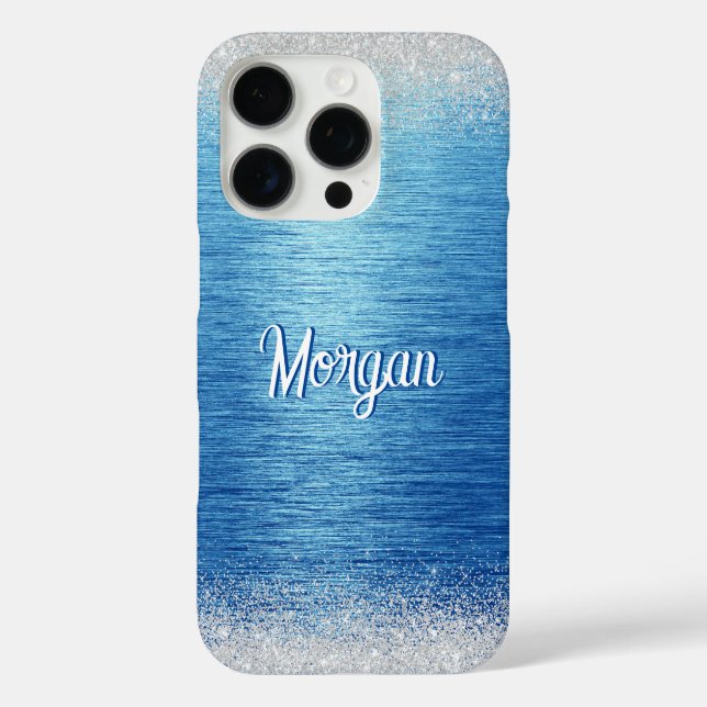 Coques Case-Mate iPhone Elégant Bleu Argent Moderne Personnalisé (Verso)
