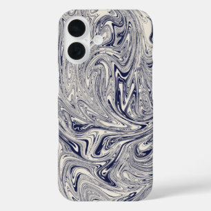 Coques iPhone 16 Elégant bleu et Marbre blanc spiral