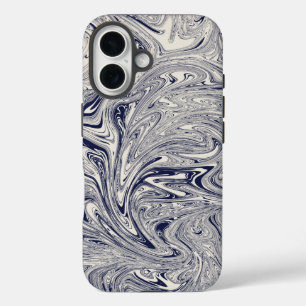Coques iPhone 16 Elégant bleu et Marbre blanc spiral