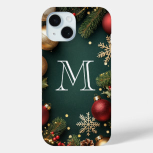 Coque Pour iPhone 15 Élégant bleu foncé Monogramme de Noël Coque-Mate i