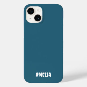 Coque Pour iPhone 14 Elégant bleu marine blanc Nom personnalisé