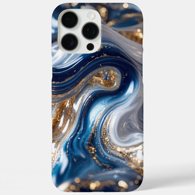Coques Case-Mate iPhone Elégant Blue Gold Abstrait Wave 3D Motif (Verso)
