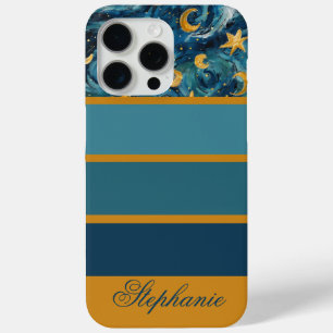 Coque iPhone 15 Pro Max Élégant Blue Gold moderne Nom personnalisé