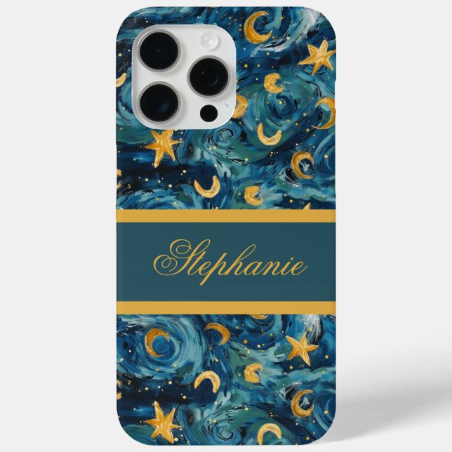 Coques Case-Mate iPhone Élégant Blue Gold moderne Nom personnalisé (Verso)