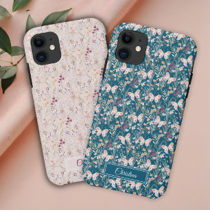 Case-Mate iPhone Case Élégant Boho Aquarelle Fleur Papillon Monogramme