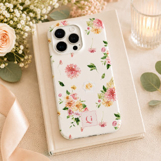 Coque iPhone 15 Pro Max Élégant Boho Floral | Monogramme Initiale 