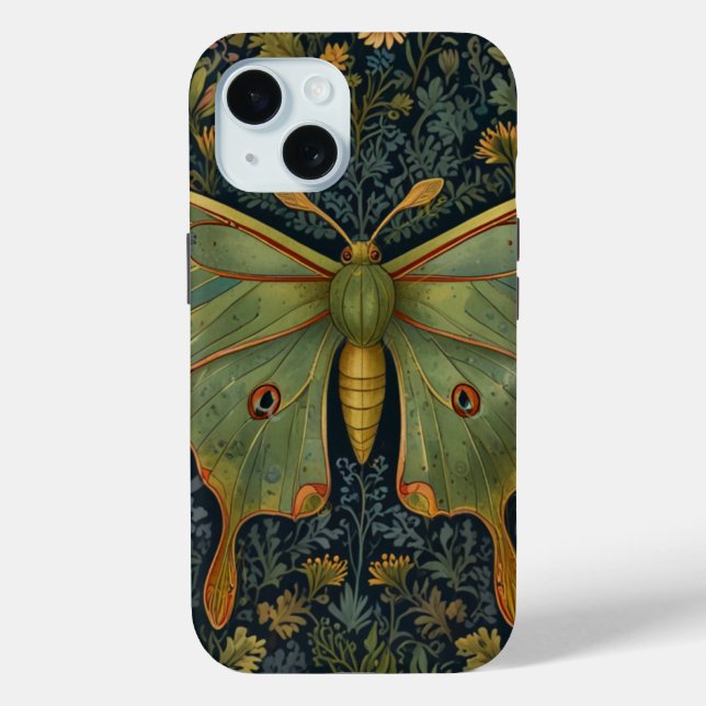 Coques Case-Mate iPhone Élégant boho rétro Luna moth botanique (Verso)