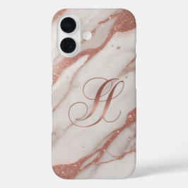 Coques iPhone 16 Élégant boîtier de téléphone en or rose et marbre 