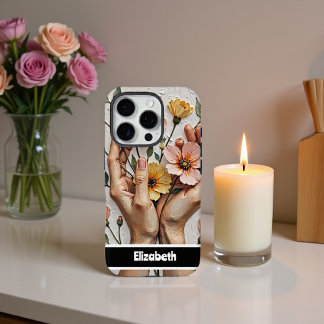 Coques iPhone 16 Pro Élégant Boîtier Téléphonique Avec Mains Florales