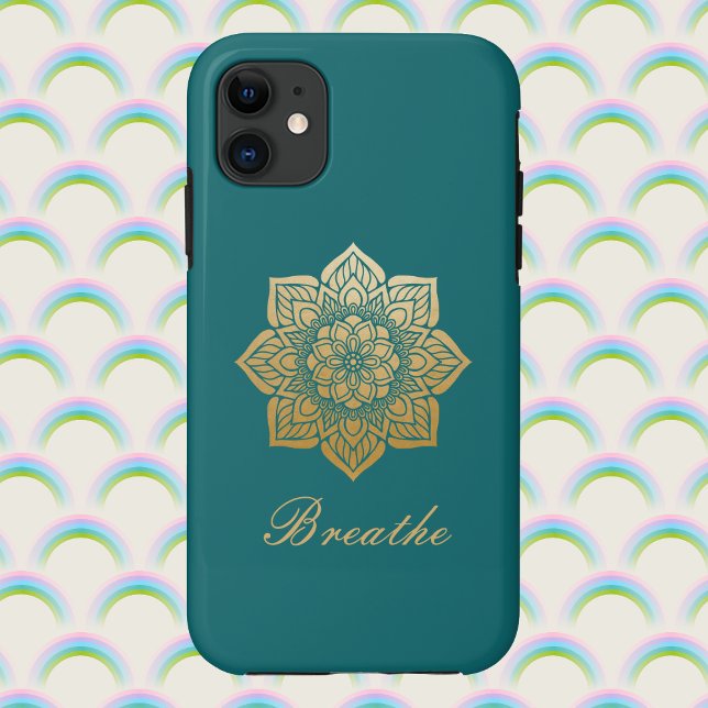 Coques Case-Mate iPhone Elegant Breathe Gold Mandala sur Rich Green (Créateur téléchargé)