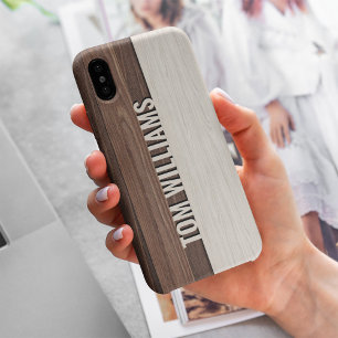 Coque iPhone 15 Pro Max Elégant Brown Bois Texture Style Moderne Monogramm