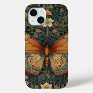 Coque Pour iPhone 15 Élégant buho rétro papillon botanique verdure