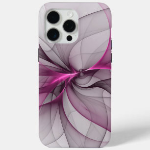 Coque iPhone 15 Pro Max Élégant Chaos Moderne Abstrait Art Fractal Rose