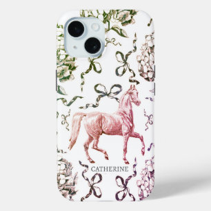 Coque Pour iPhone 15 Élégant Cheval Hydrangea Bows Nom rouge