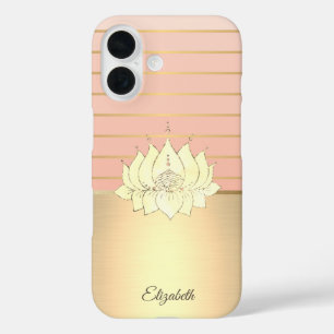 Coques iPhone 16 Élégant Chic Gold Lotus rayé