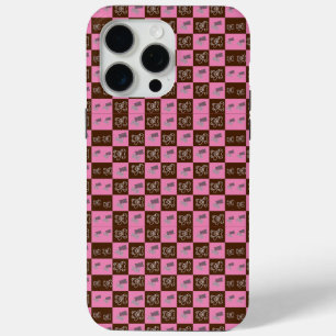 Coque iPhone 15 Pro Max Élégant Chic Marron Carreaux & Ours