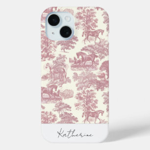 Coque Pour iPhone 15 Elégant Chic Pink Horse Toile Nom