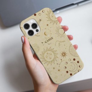 Coques iPhone 16 Pro Elégant Chic tendance Golden Celestial Zodiac