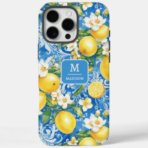 Coques iPhone 16 Pro Max Élégant citron agrumes Monogramme Nom personnalisé