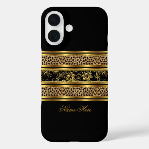 Coques iPhone 16 Élégant Classe Or Noir Léopard Floral