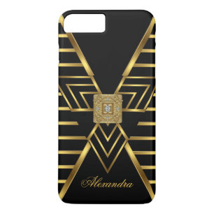 Coque iPhone 7 Plus Élégant Classe Or Noir Rayure Art Déco