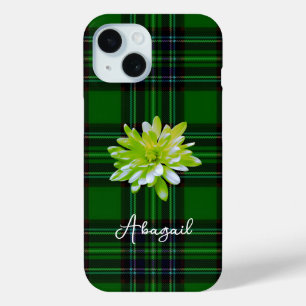 Coque Pour iPhone 15 Élégant classique vert noir carreaux floral
