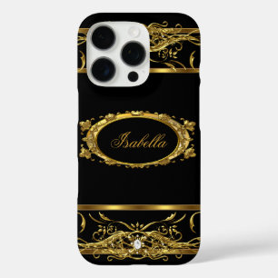 Coques iPhone 16 Pro Elégant Classy Gold Black Name bijou en diamant