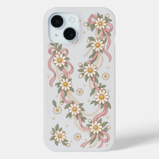 Coque Pour iPhone 15 Élégant Collier de Coquette de Marguerite et Perle