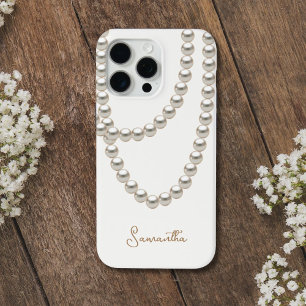 Coque iPhone 15 Pro Max Elégant collier Pearl blanc