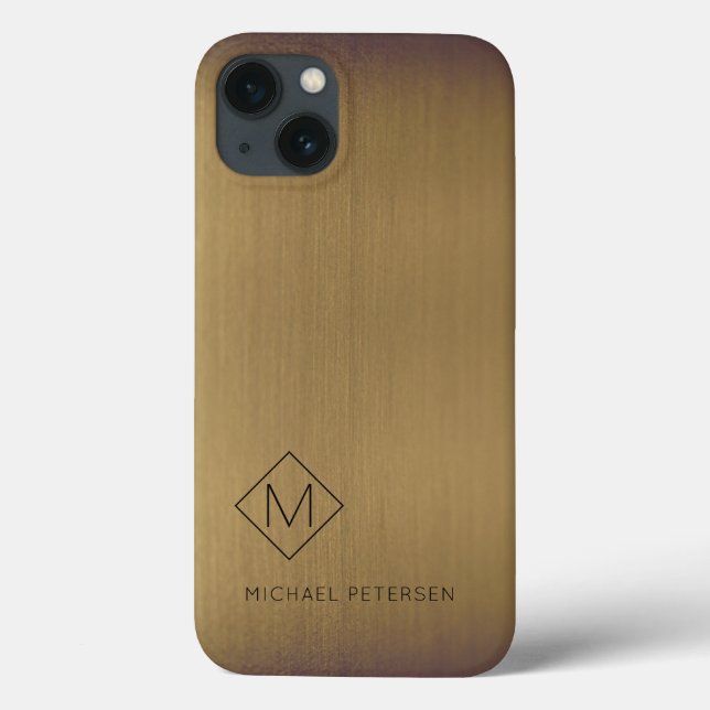 Coques Case-Mate iPhone Élégant cuivre brossé nom monogrammé moderne (Verso)