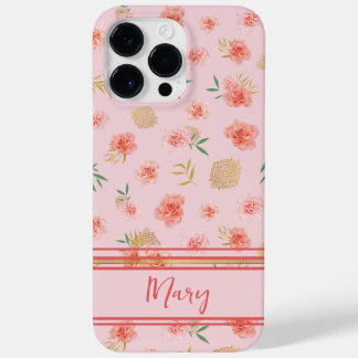 Coque Pour Pour iPhone 14 Pro Max Elegant Custom Feminine Pink Blossoms with Stripes